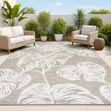 Tobago High-low Two-tone Monstera Leaf Indoor/Outdoor Area Rug